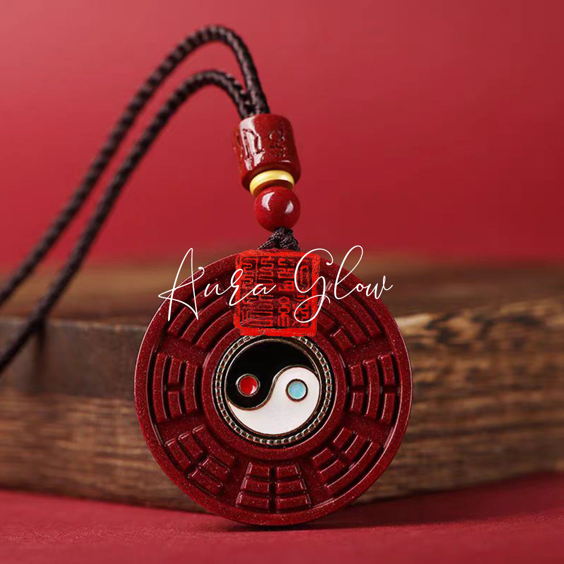 Natural Cinnabar Tai Chi and Bagua Pendant